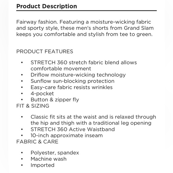 NWT Men’s Grand Slam On Course Performance Golf Shorts Size 36 - Picture 9 of 9